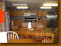 Hunting lodge kitchen and dining area.